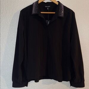 MODERN WORKS Black Long Sleeve Button Down Shirt with Notched Collar